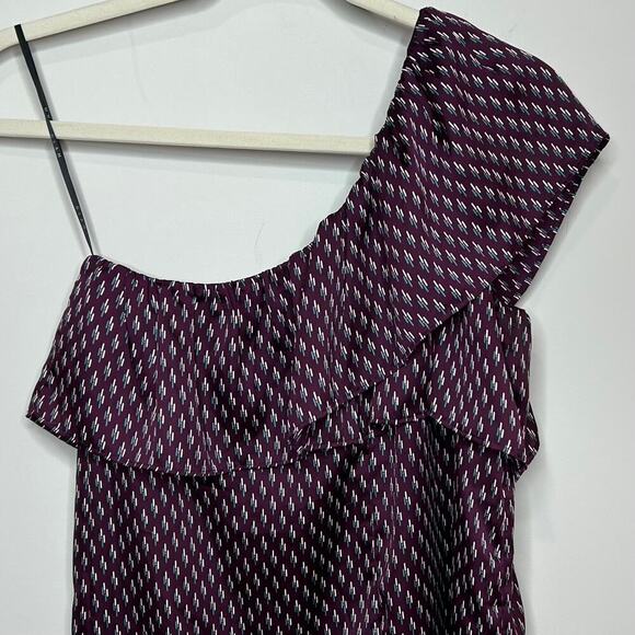 GLAM 1 Shoulder Ruffle Dress Size L Burgundy Abstract Print - Picture 6 of 8